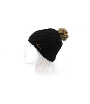 black wool beanie pompom Nora black